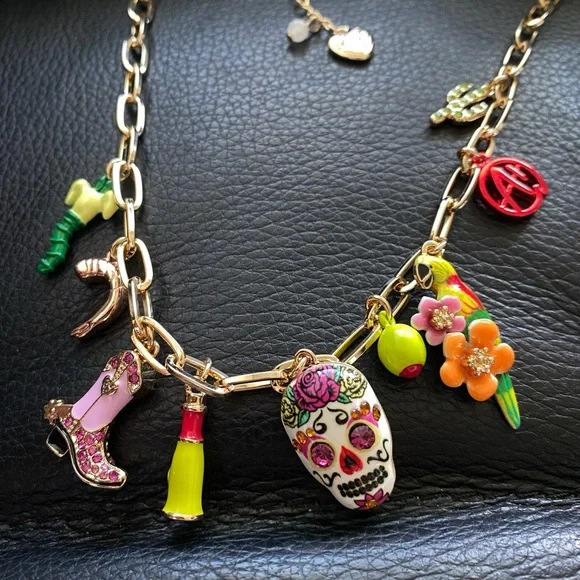 Betsey Johnson Gold and Red Necklace with Playful Charms NEW - Picture 5 of 6